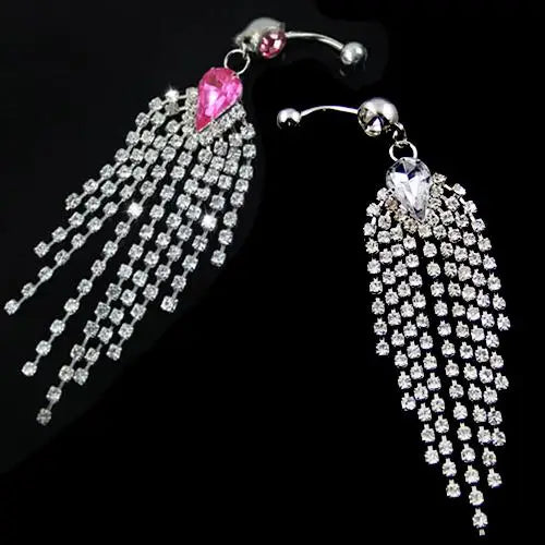 Tassels Navel Belly Button Bar Barbell Rings Rhinestone Body Piercing Jewelry Special tassels dangle rhinestone decor Navel Ring