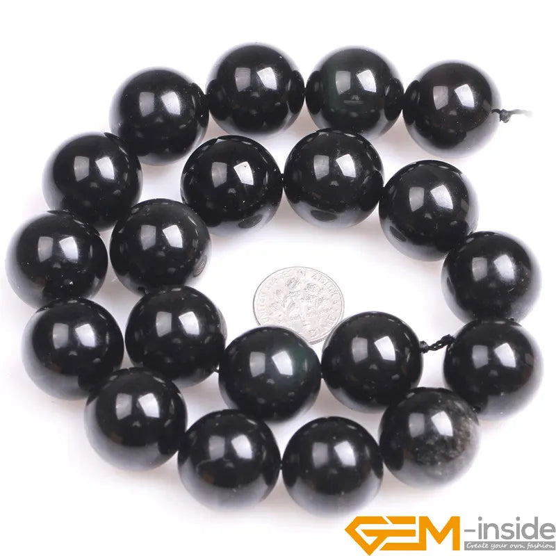 Natural Stone Rainbow Black Obsidian Round Loose Beads For Jewelry Making Strand 15" DIY Jewelry Making 6mm 8mm 10mm 12mm Pick