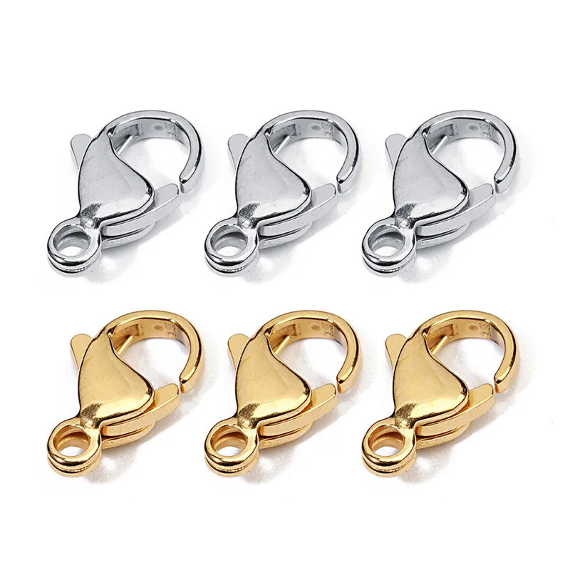 25pcs/lot 9*6/10*6/11*7/12*7/13*8mm Stainless Steel Lobster Clasps Hooks End Connectors Clasps For DIY Necklace Jewelry Making