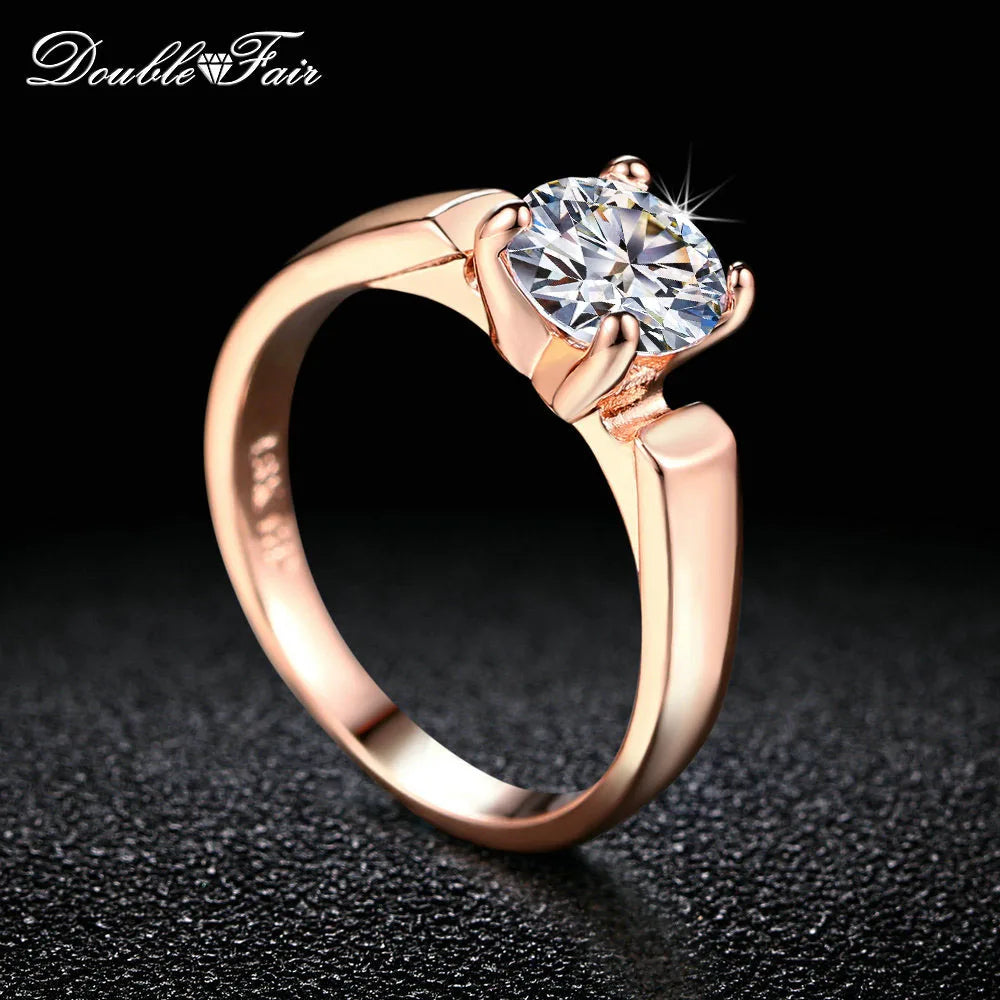 Double Fair 1.25 Carat Round Cut Cubic Zircon Engagement Rings Rose Gold Color Wedding Jewelry For Men Women Anel DFR054