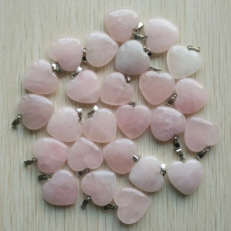 Wholesale 50pcs/lot 2022 Assorted heart natural stone charms pendants for jewelry making Good Quality 20mm free shipping