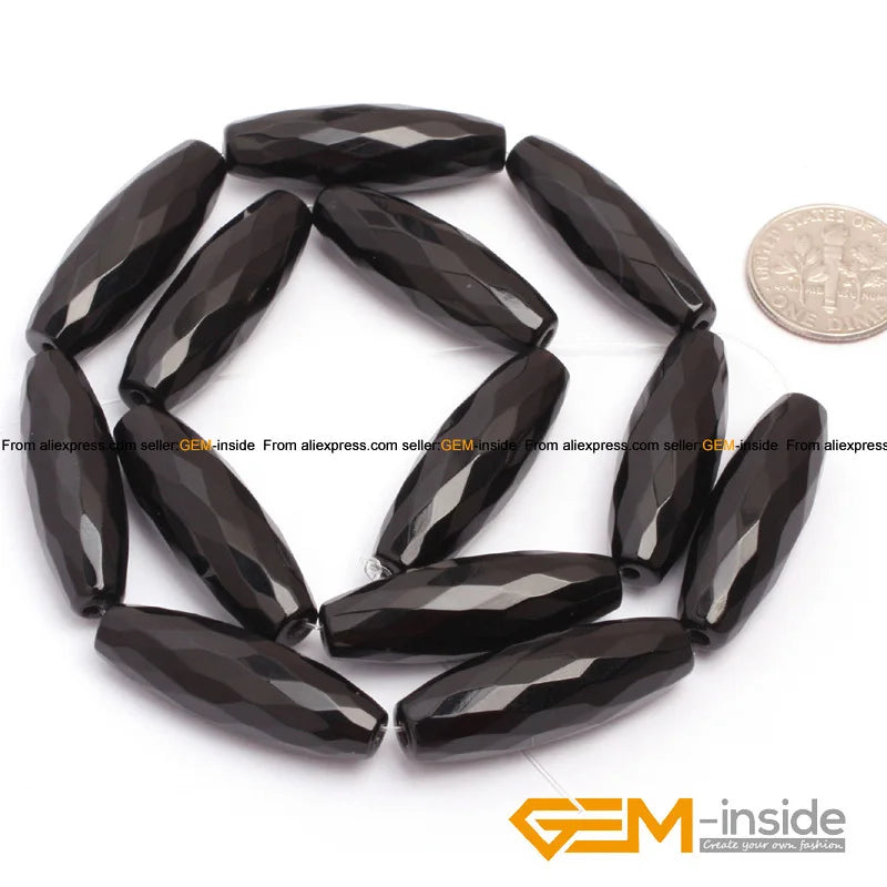 Olivary Rice Faceted AA Grade Black Agates Beads Natural Stone Bead DIY Loose Bead For Jewelry Making Strand 15" Wholesale