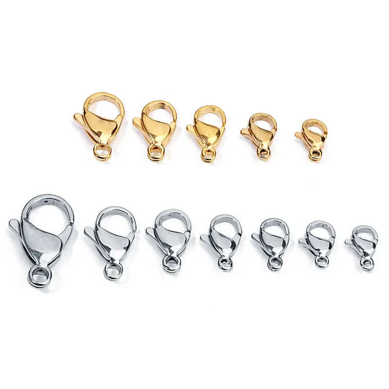 25pcs/lot 9*6/10*6/11*7/12*7/13*8mm Stainless Steel Lobster Clasps Hooks End Connectors Clasps For DIY Necklace Jewelry Making