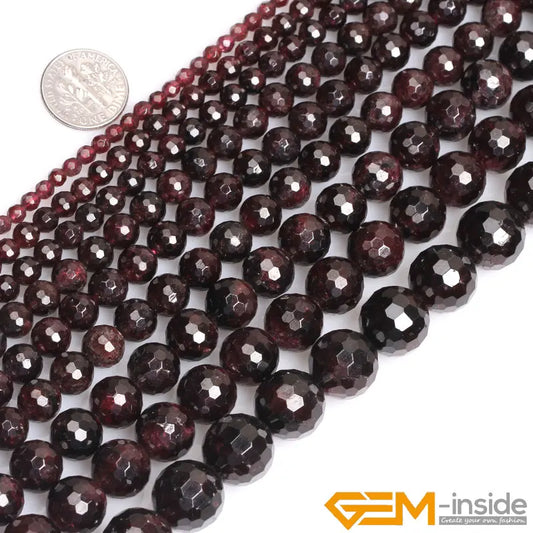 Round Faceted Garnet Stone Beads Natural Stone Beads DIY Loose Beads For Jewelry Making Strand 15" Free Shipping