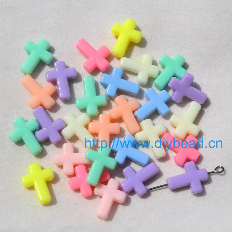 DIY Fashion Jewelry Accessory New Style Light Mix Color Acrylic Beads 15*9MM Acrylic Cross Charms For Pendant Making Departments