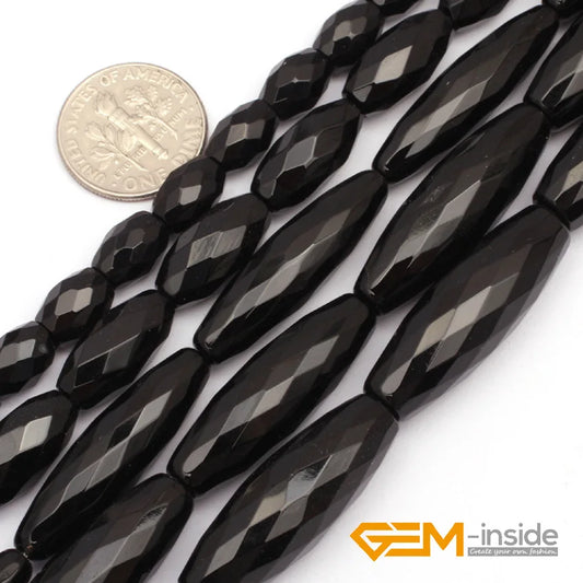 Olivary Rice Faceted AA Grade Black Agates Beads Natural Stone Bead DIY Loose Bead For Jewelry Making Strand 15" Wholesale