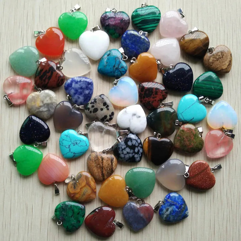 Wholesale 50pcs/lot 2022 Assorted heart natural stone charms pendants for jewelry making Good Quality 20mm free shipping