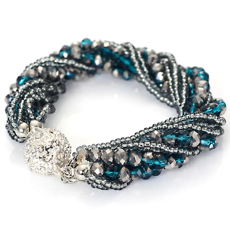 Miasol Fashion Multiple Layer Strands Crystal Seed Beads Charm Magnetic Bracelets Summer Jewelry B1470