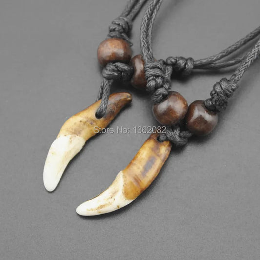 Tibet Jewelry Amulet Real Tooth Fangs Canine Wolf Tooth Pendant Surfer Necklace Adjustable Gift MN251