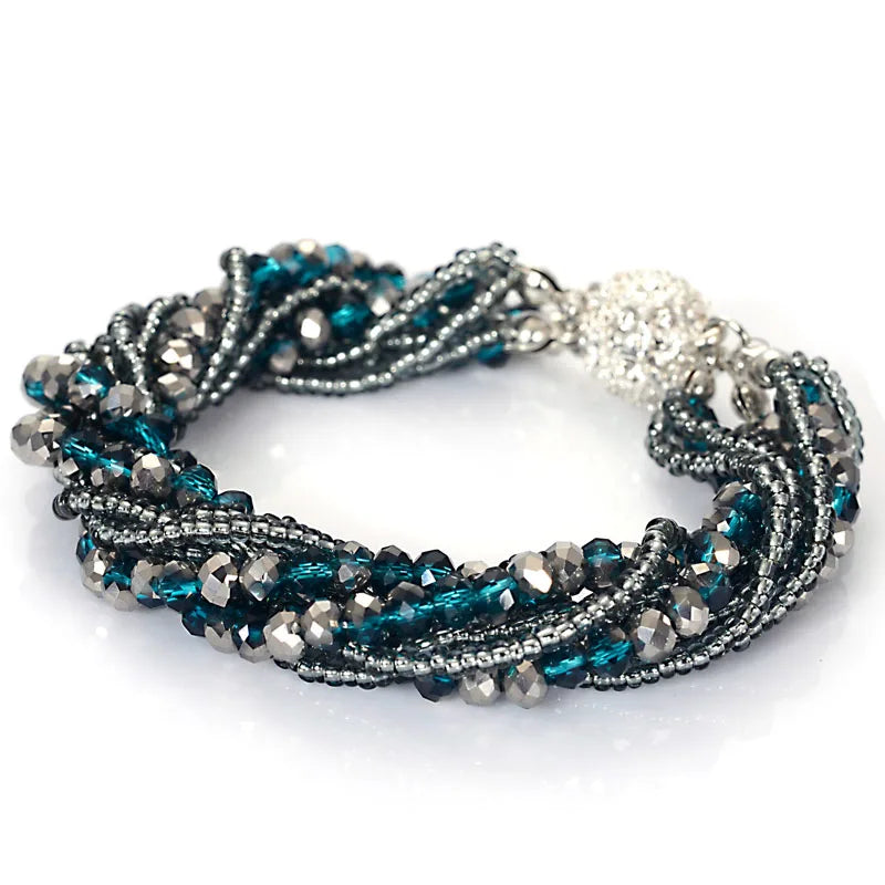 Miasol Fashion Multiple Layer Strands Crystal Seed Beads Charm Magnetic Bracelets Summer Jewelry B1470