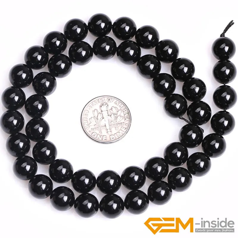 Natural Stone Black Tourmaline Round Loose Beads Strand 15 Inch DIY Bracelet Necklace Jewelry Making