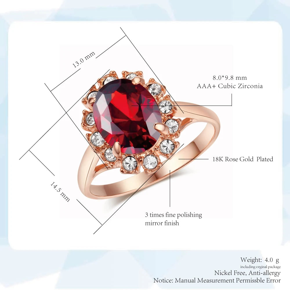 ZHOUYANG Jewelry Set For Women Korean Style Rose Gold Color Red Austrian Crystal With 2 Pcs Ring Eearrings Wholesale ZYS113