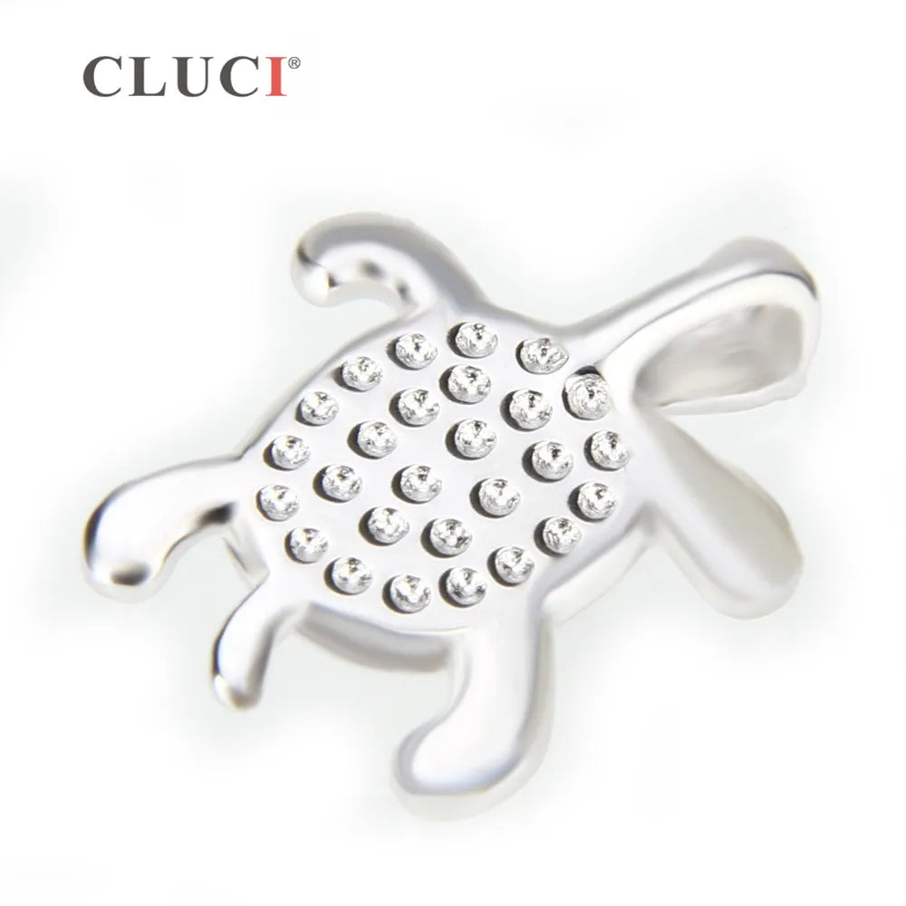 CLUCI Silver 925 Turtle Shaped Pearl Pendant Mounting 925 Sterling Silver Charms Pendant for Women Necklace Jewelry SP019SB