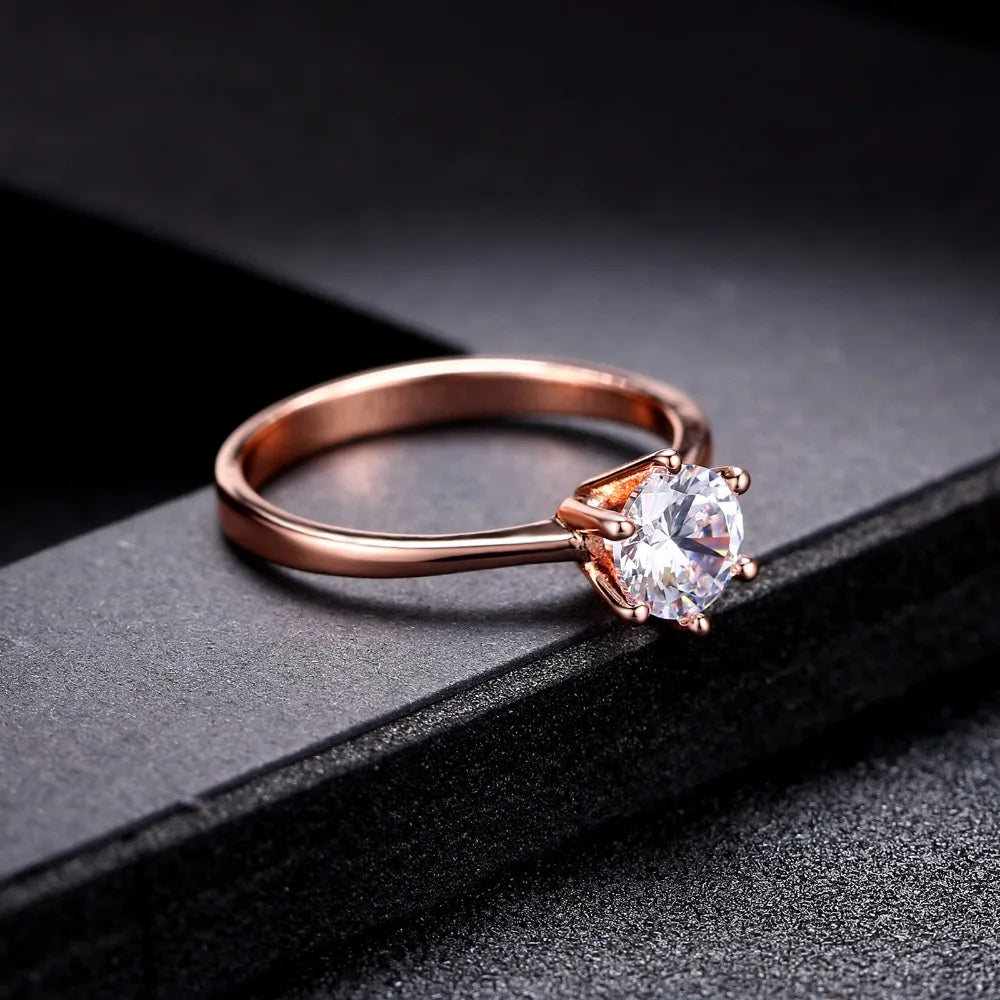 Six Claw 1 Carat Cubic Zirconia Wedding Finger Rings For Women Rose Gold Color Austrian Crystal Brand Jewelry aneis DWR014M