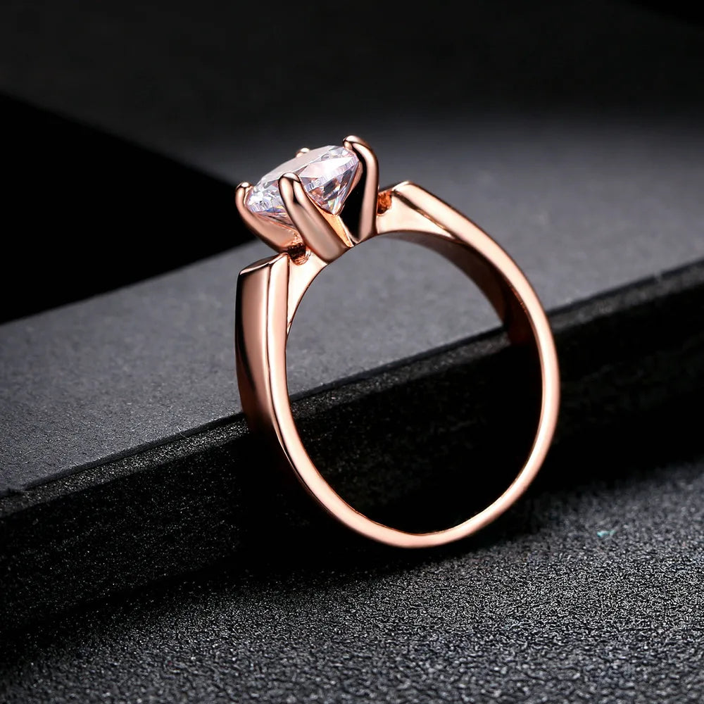 Double Fair 1.25 Carat Round Cut Cubic Zircon Engagement Rings Rose Gold Color Wedding Jewelry For Men Women Anel DFR054