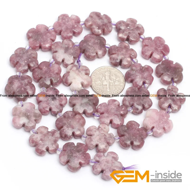 15mm Natural Stone Flower Beads For Jewelry Making Strand 15" Quartzs Aventurine Agates Fluorite Mookaite Jaspers Sodalite Pick