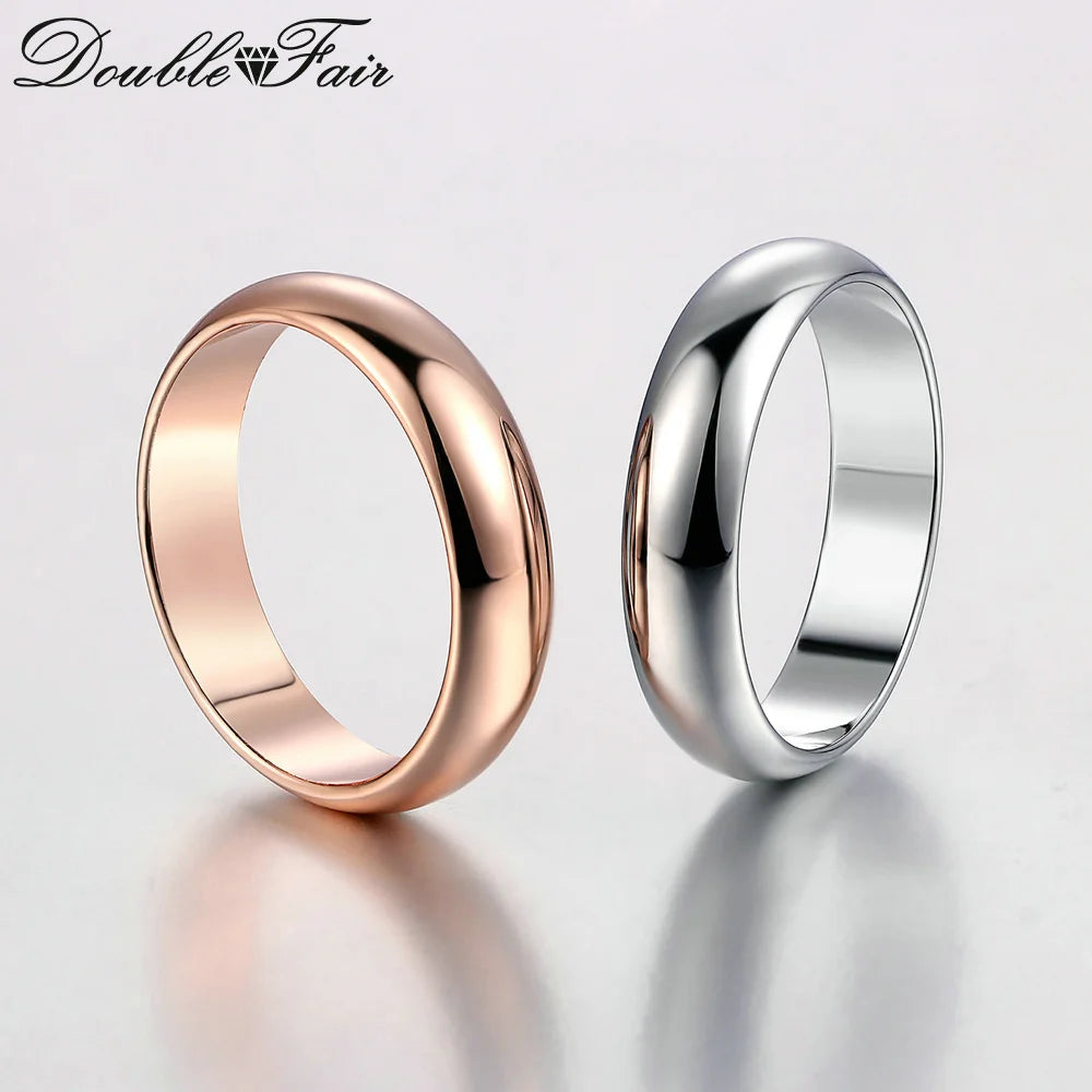 Double Fair Simple Round Couple Rings  For Men Women Metal Rose Gold Color Wedding Promise Date Finger Ring Jewelry  DFR049