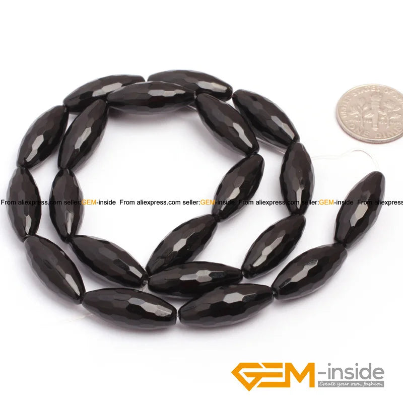 Olivary Rice Faceted AA Grade Black Agates Beads Natural Stone Bead DIY Loose Bead For Jewelry Making Strand 15" Wholesale