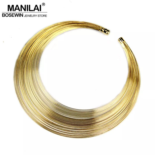 MANILAI Fashion Multilayer Metal Wire Torques Statement Necklace Indian Jewelry Women Collar Necklaces Maxi Choker collier femme