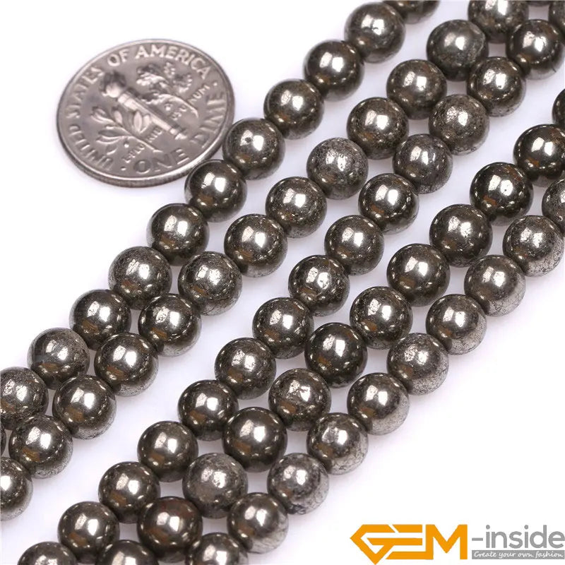 Natural Stone irony Gray Pyrite Round Beads For Jewelry Making Strand 15 inch DIY Jewelry Bead for Bracelet Necklace 6mm 8mm