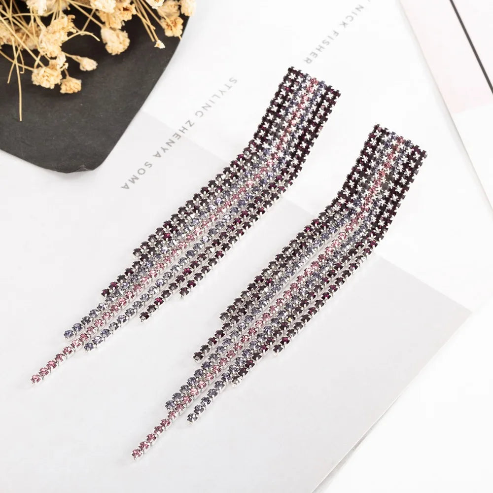 Black Full Rhinestone Vintage Tassel Earrings Drop Earring Quality Earrings For Women Luxury Jewelry Long Dangle Earring #E019