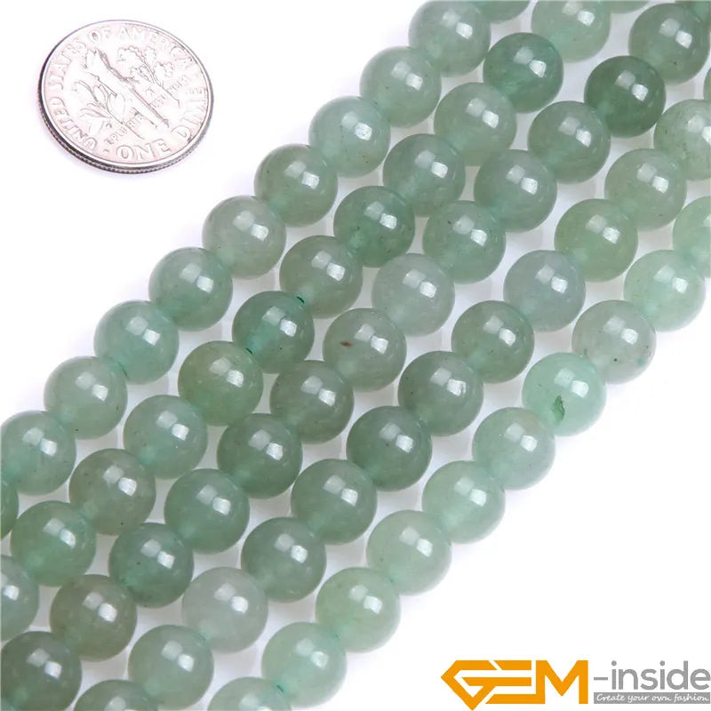 Round Natural Green Aventurines Jades Fashion Jewelry DIY Beads For Women Bracelet & Necklace Making Strand 15inch