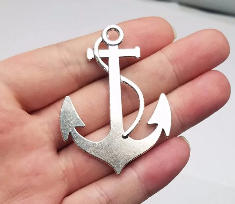 10pcs/lot--55x40mm Antique Silver Plated Anchor Charms Ocean Pendants DIY Necklace Supplies Jewelry Making Finding Accessories