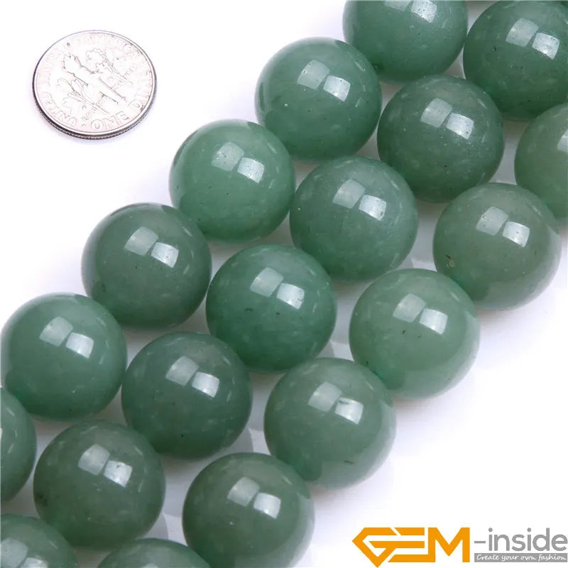 Round Natural Green Aventurines Jades Fashion Jewelry DIY Beads For Women Bracelet & Necklace Making Strand 15inch