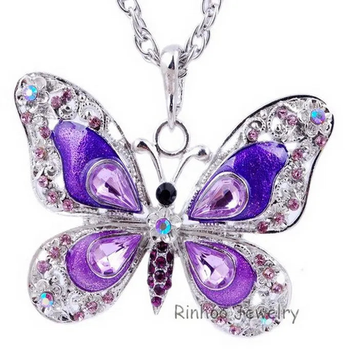 Butterfly Necklace Butterfly jewelry Autumn accessories popular hip enamel crystal butterfly pendant long necklace chain women