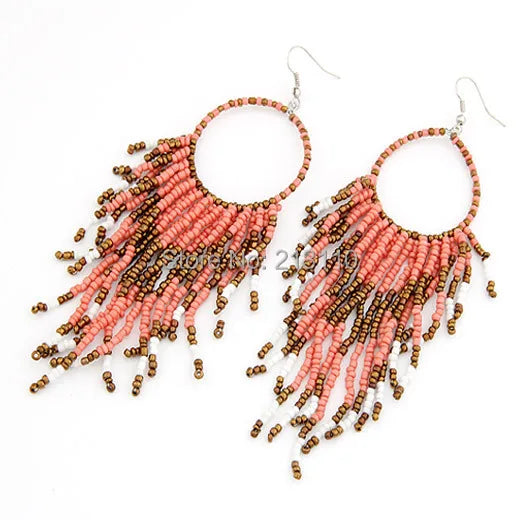 Kymyad Bohemian Earrings For Women Bijoux Big Statement Earrings Fashion Jewelry Beads Tassel Long Earrings Boho Ethnic Jewelry