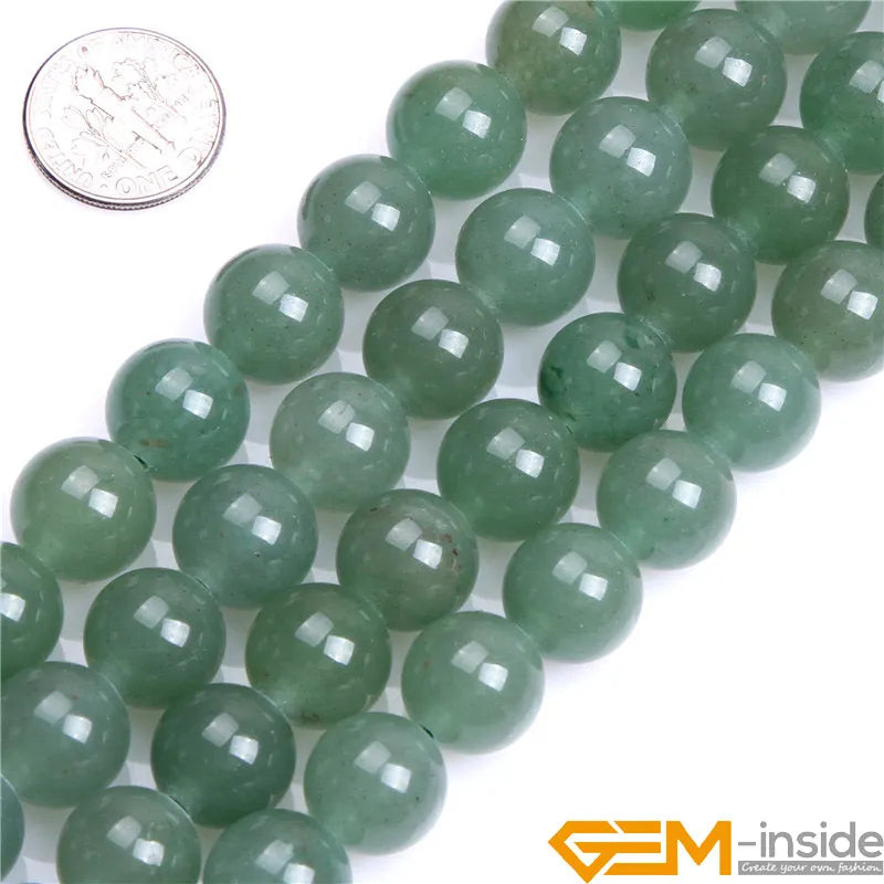 Round Natural Green Aventurines Jades Fashion Jewelry DIY Beads For Women Bracelet & Necklace Making Strand 15inch