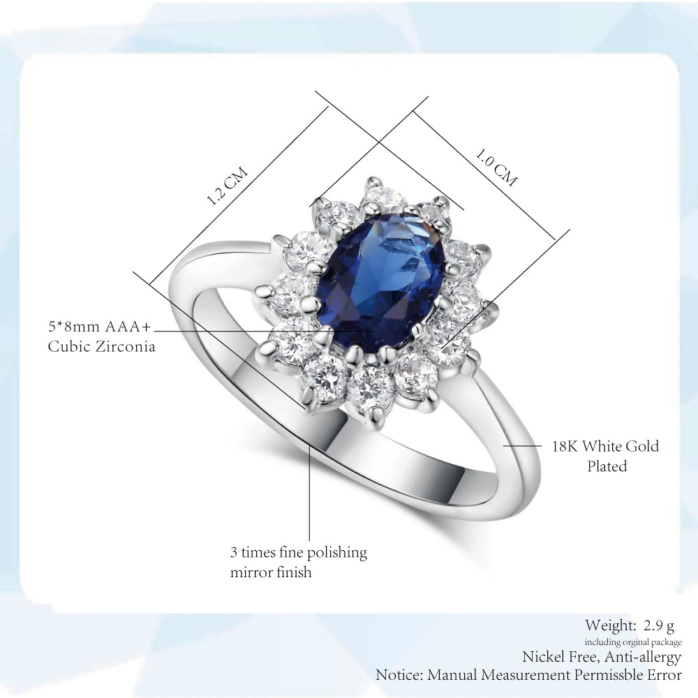 Lady Princess Diana Rings for Women Bridal Blue Crystal Wedding Engagement Promise Marriage Ring For Female Fashion Jewelry 076