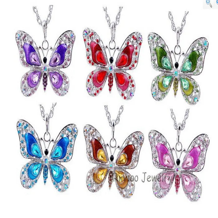 Butterfly Necklace Butterfly jewelry Autumn accessories popular hip enamel crystal butterfly pendant long necklace chain women