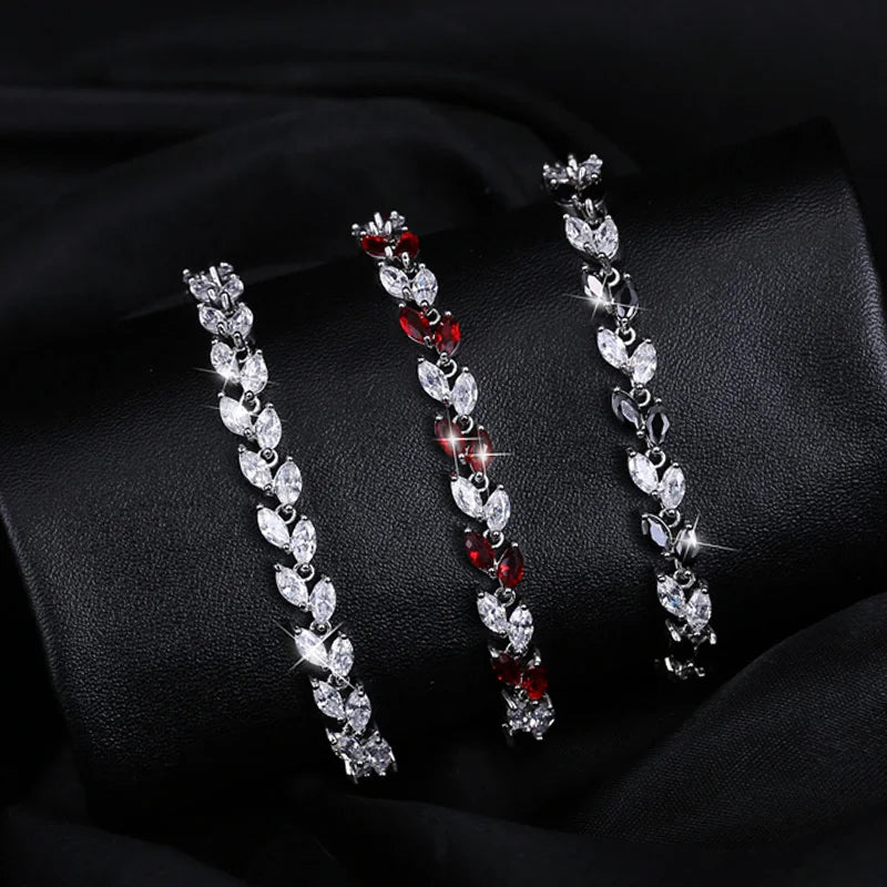 CWWZircons New Trendy 2022 Cubic Zirconia Jewelry Silver Color Leaf Charm CZ Crystal Female Bracelets Bangles for Women CB060