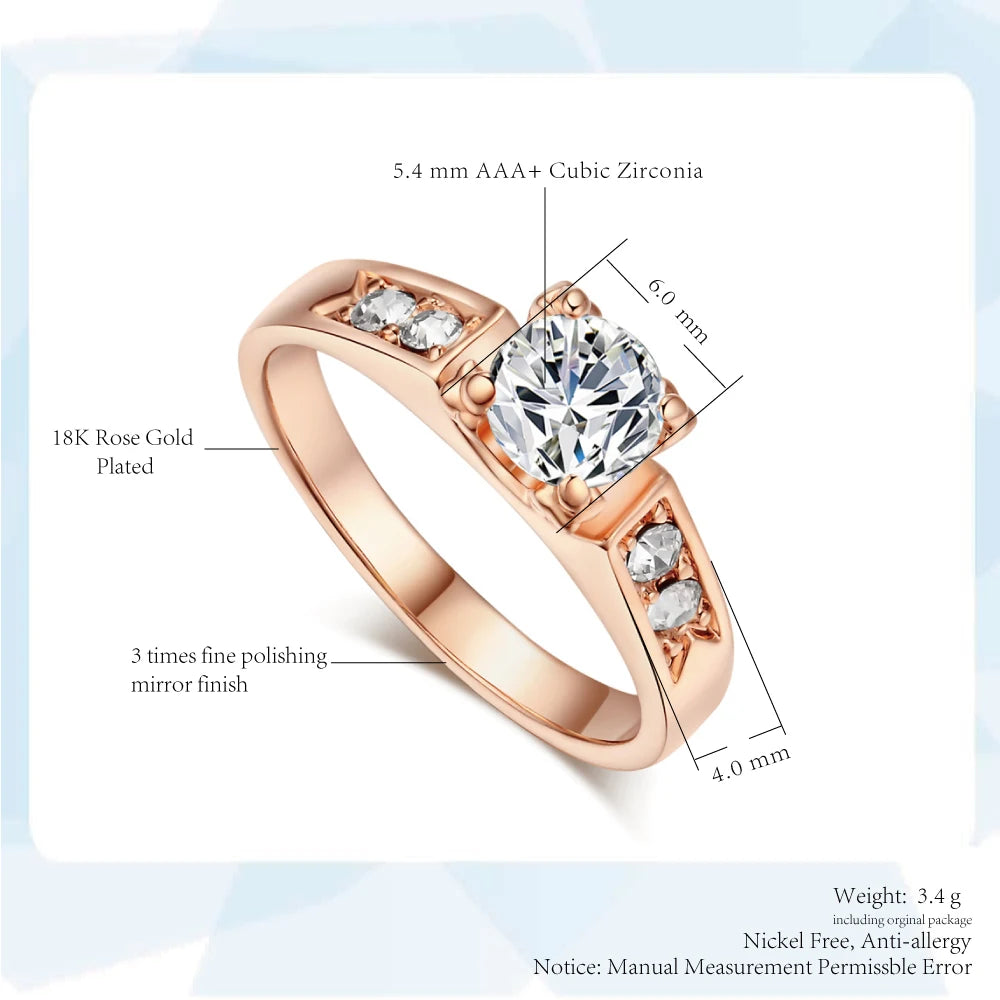 AAA+ Zircon Cubic Zirconia 4 Claw Wedding Finger Ring For Womens Rose Gold Color Crystal Fashion Brand Jewelry aneis DWR051M