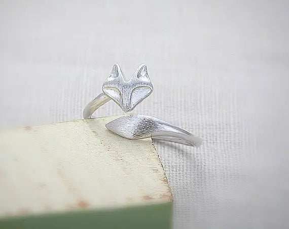 Jisensp Fashion Fox's Head Ring Cute Animal Open Fox Ring for Women Party Gift Simple Lovely Ring Fox Wedding Gifts Mens Jewelry