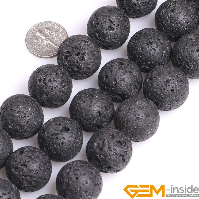 Round Black Volcanic Lava Rock Beads Fashion DIY Beads Natual Stone Beads For Jewelry Making Strand 15" Free Shipping 4mm-20mm