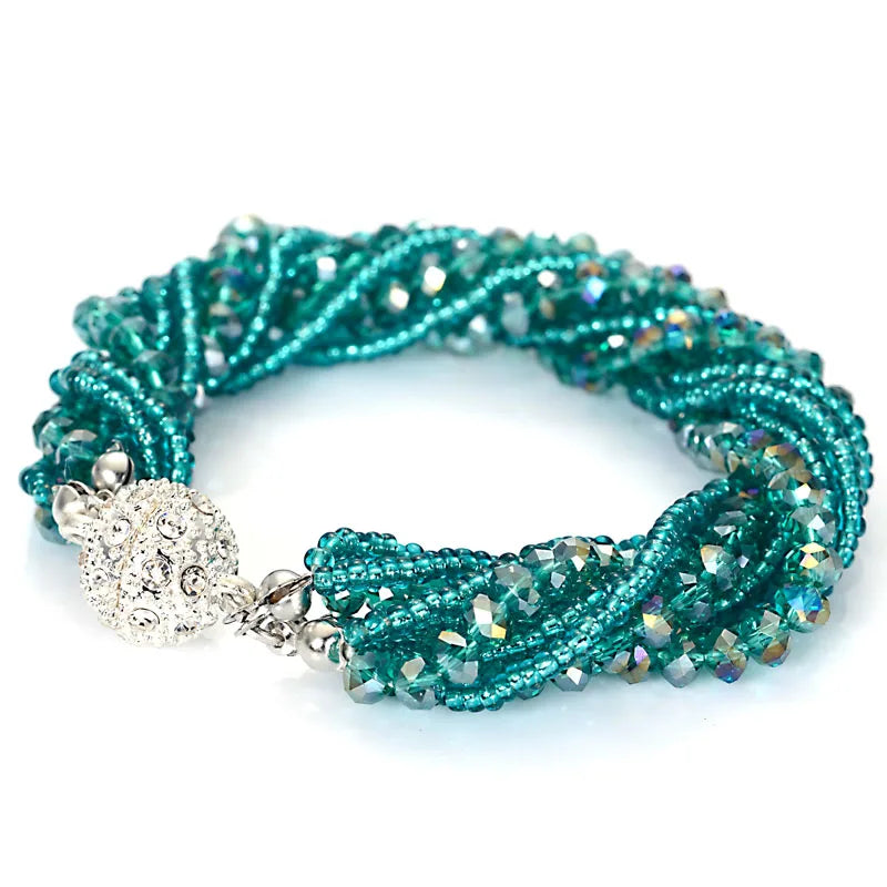 Miasol Fashion Multiple Layer Strands Crystal Seed Beads Charm Magnetic Bracelets Summer Jewelry B1470