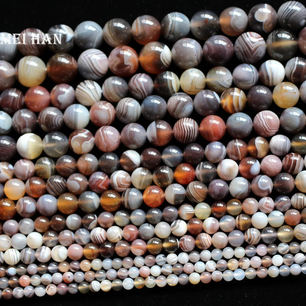 Meihan Wholesale natural Botswana agate smooth round loose stone beads for jewelry making design DIY bracelet necklace