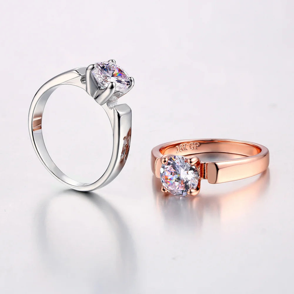 Double Fair 1.25 Carat Round Cut Cubic Zircon Engagement Rings Rose Gold Color Wedding Jewelry For Men Women Anel DFR054