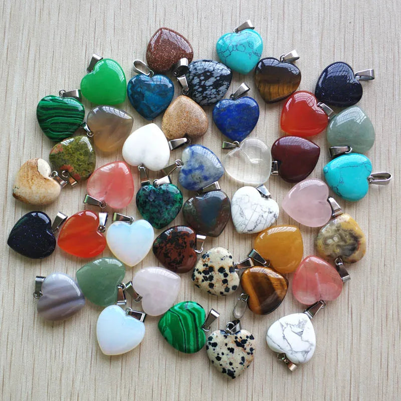 Wholesale 50pcs/lot 2022 Assorted heart natural stone charms pendants for jewelry making Good Quality 20mm free shipping