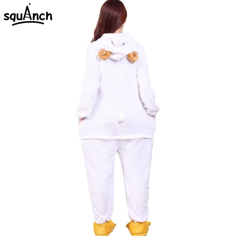 Animal Goat Kigurumis Adult Onesie  Cartoon Pajamas Flannel Warm Lovely Party Suit White Sheep Sleepwear Women Pyjamas New