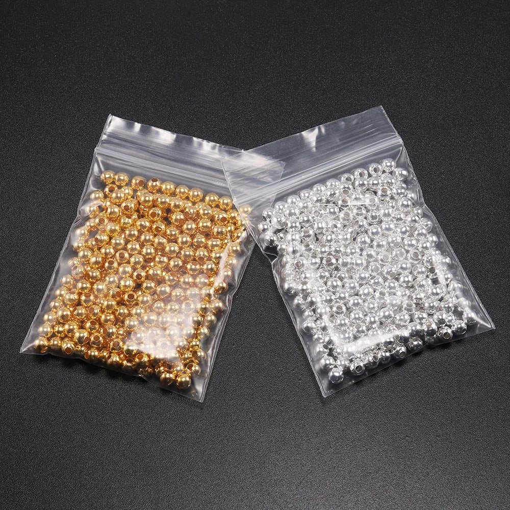 30-500pcs/lot 2-10mm Gold Color Round Spacer Bead Ball End Metal Seed Beads For Bracelet Necklace DIY Jewelry Making Accessories