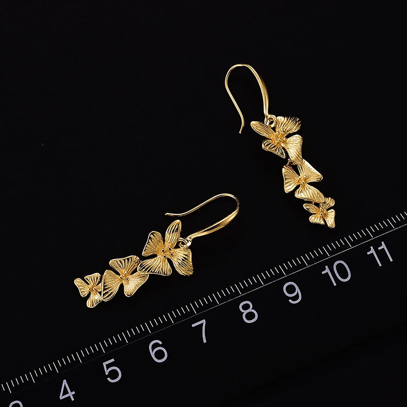 Lotus Fun Real 925 Sterling Silver Original Handmade Fine Jewelry 18K Gold Triple Flowers Fashion Drop Earrings for Women Gift