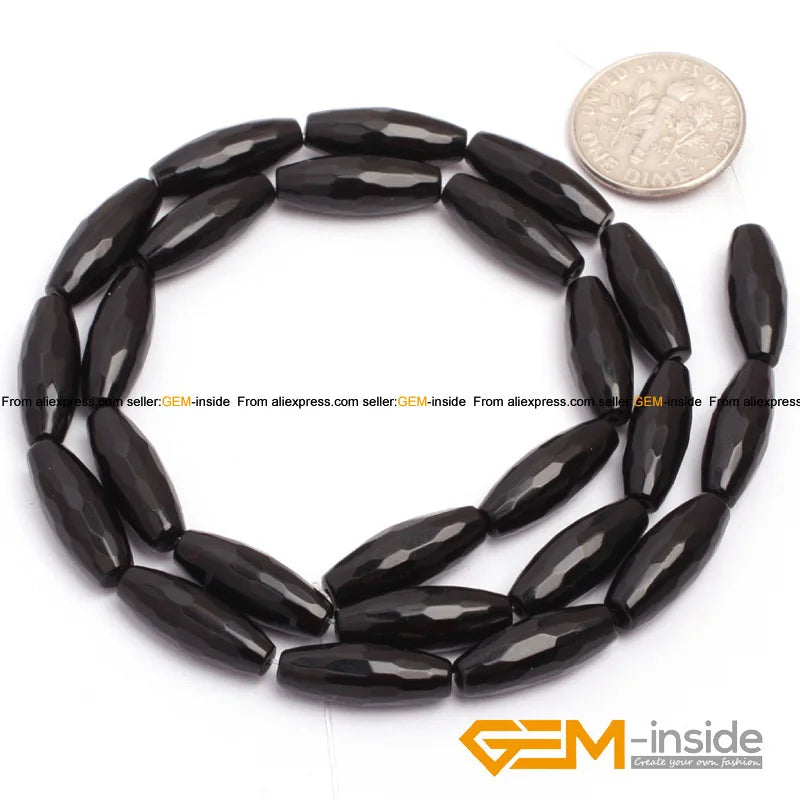 Olivary Rice Faceted AA Grade Black Agates Beads Natural Stone Bead DIY Loose Bead For Jewelry Making Strand 15" Wholesale