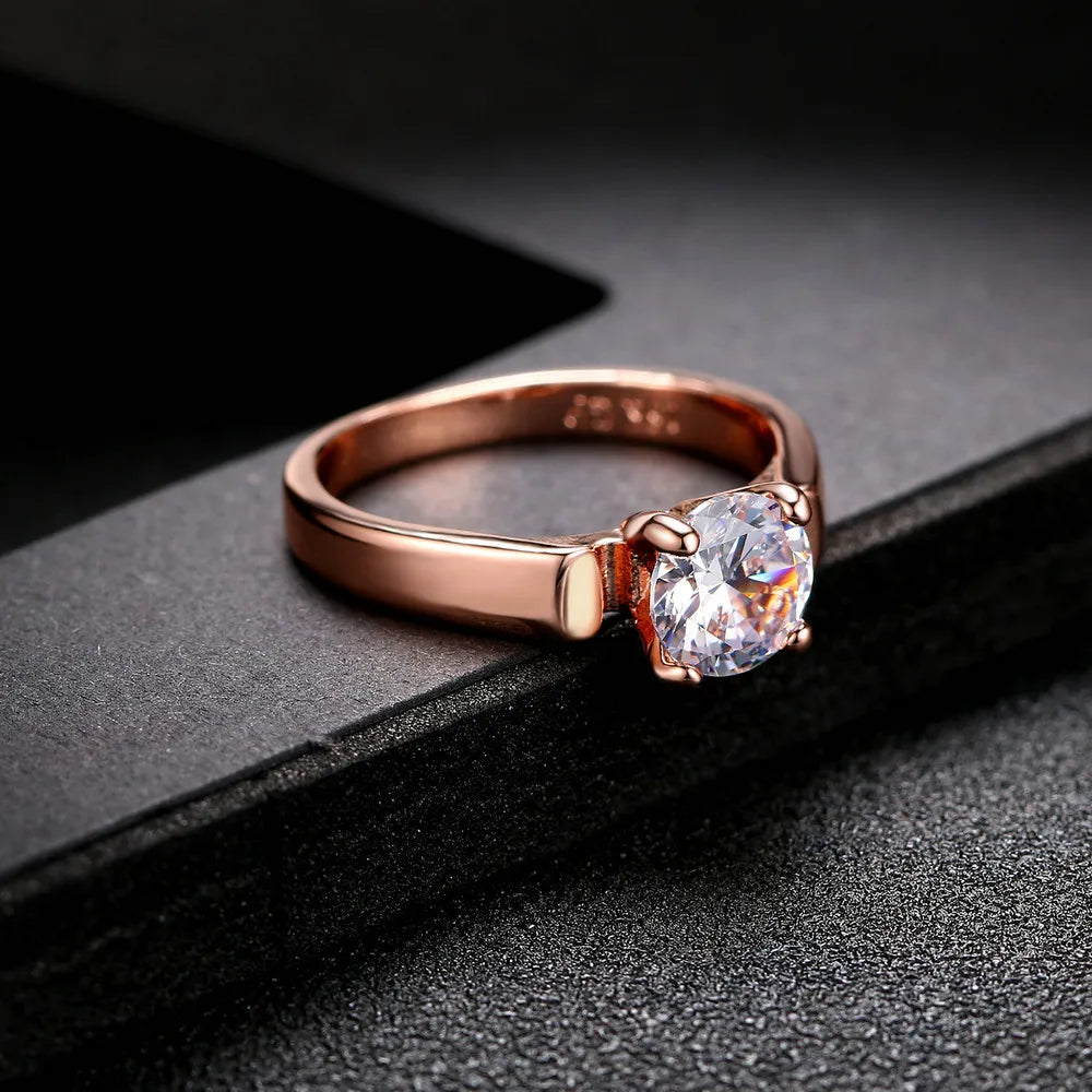 Double Fair 1.25 Carat Round Cut Cubic Zircon Engagement Rings Rose Gold Color Wedding Jewelry For Men Women Anel DFR054