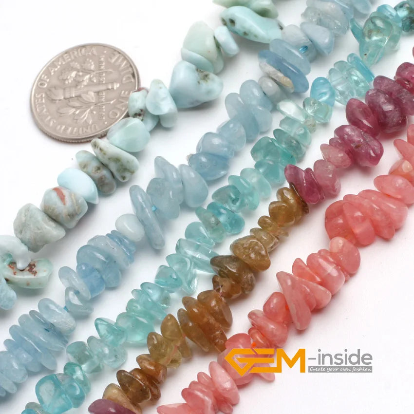 6-7mm Natural Stones Chips Gravel Beads for Jewelry Making Strand 15" Kyanite Red Rhodonite Multicolor Tourmaline Larimar Pick