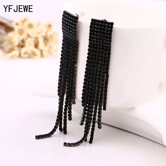 Black Full Rhinestone Vintage Tassel Earrings Drop Earring Quality Earrings For Women Luxury Jewelry Long Dangle Earring #E019