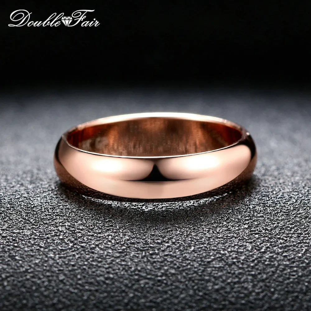 Double Fair Simple Round Couple Rings  For Men Women Metal Rose Gold Color Wedding Promise Date Finger Ring Jewelry  DFR049