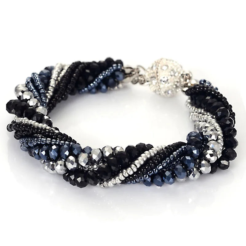 Miasol Fashion Multiple Layer Strands Crystal Seed Beads Charm Magnetic Bracelets Summer Jewelry B1470